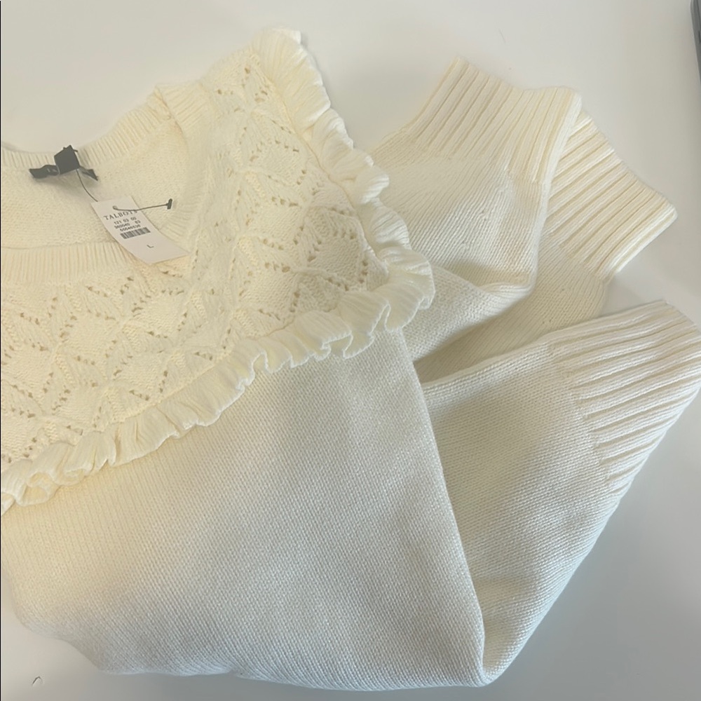 Talbots Cream Crew Neck Sweater with Lace Detail - Picture 4 of 8